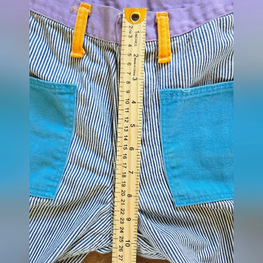 1960s Wranglers Colorblock Flare 26" Waist Women Pinstripe Denim Mod Retro Vtg - Picture 6 of 12